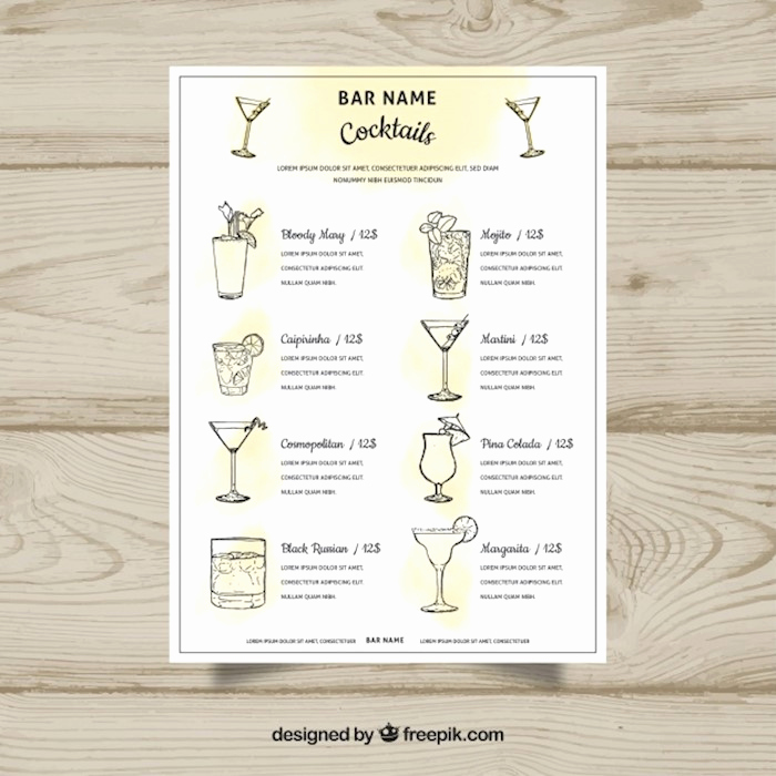 Cocktail Menu Template Free New 23 Printable Premium and Free Drink Menu Templates