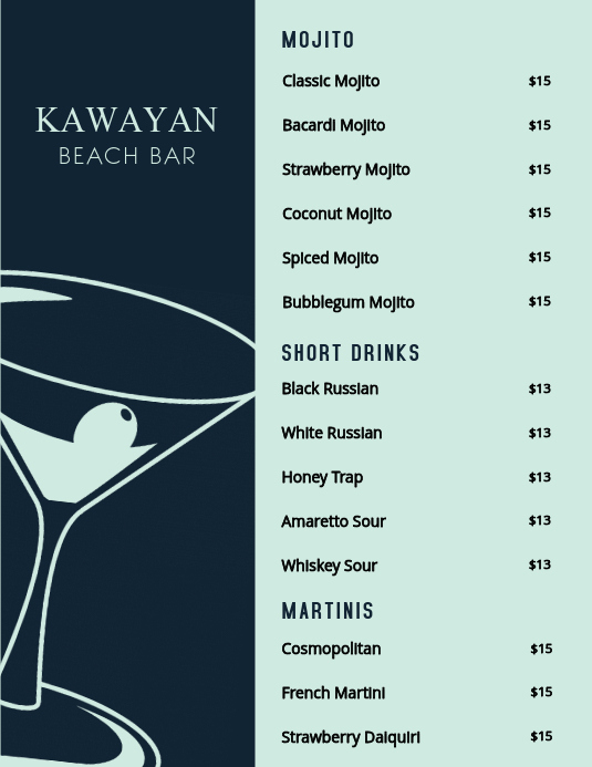 Cocktail Menu Template Free Unique Cocktail Bar Menu Template