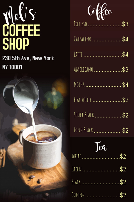 Coffee Shop Menu Template Free Fresh Coffee Shop Menu Template