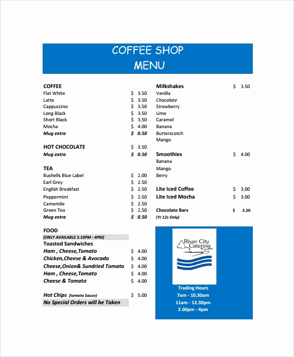 Coffee Shop Menu Template Free Fresh Sample Coffee Menu 7 Documents In Pdf