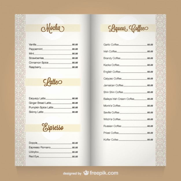 Coffee Shop Menu Template Free Luxury Coffee Menu Template Vector