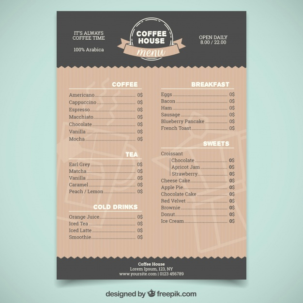 Coffee Shop Menu Template Free Luxury Elegant Coffee Shop Menu Template Vector