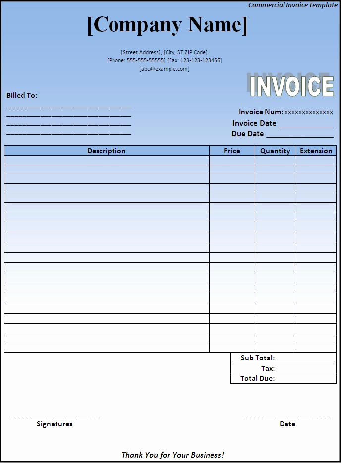 Commercial Invoice Template Word Awesome Mercial Invoice Template