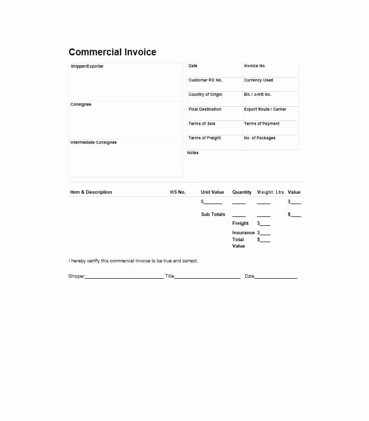 Commercial Invoice Template Word Elegant 44 Blank Mercial Invoice Templates [pdf Word