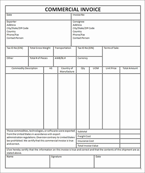 Commercial Invoice Template Word Elegant Free 22 Mercial Invoice Templates In Google Docs