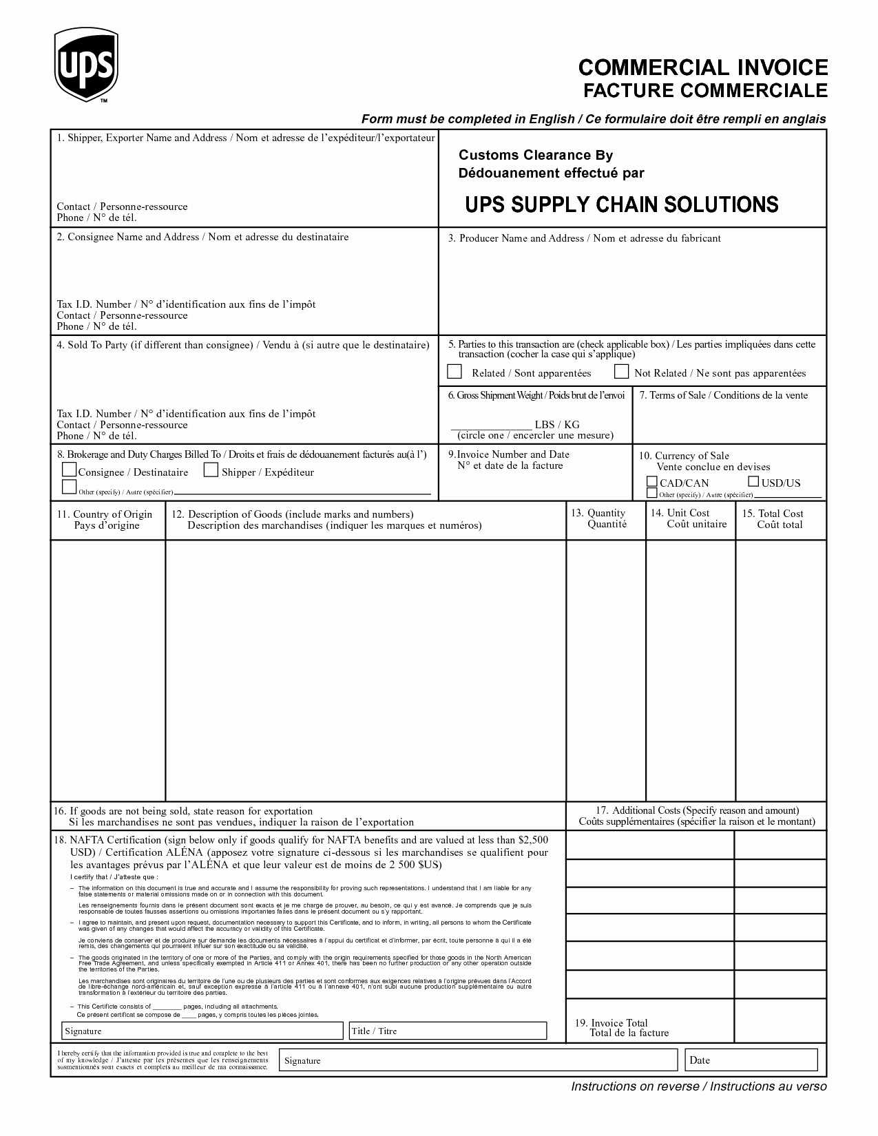 Commercial Invoice Template Word Inspirational Ups Mercial Invoice Pdf