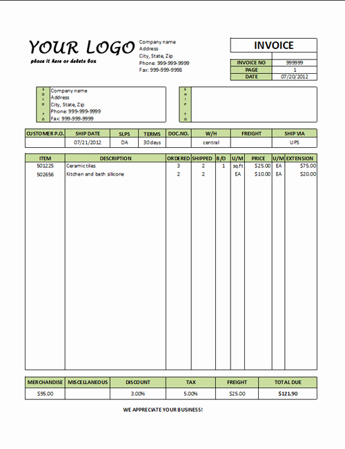 mercial invoice template