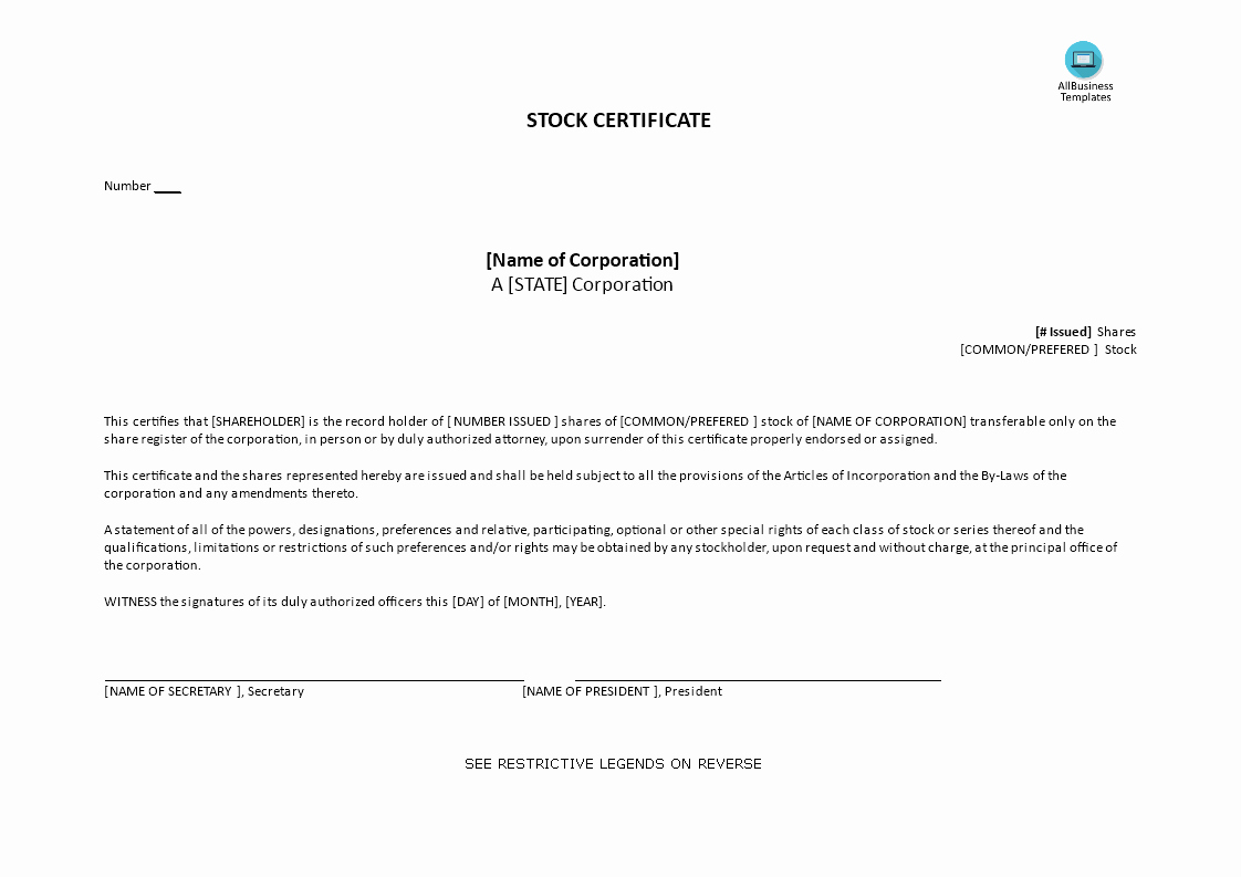 Common Stock Certificate Template Fresh Stock Certificate and Mon Stock