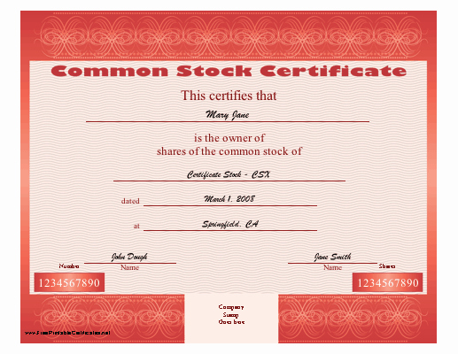 Common Stock Certificate Template New Mon Stock Certificate Printable Certificate