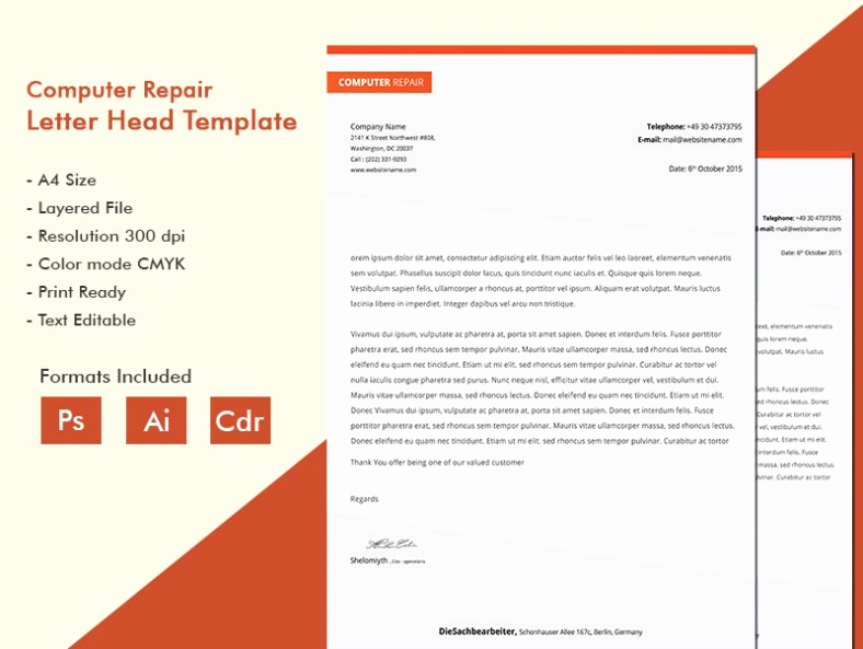 Computer Repair Invoice Template Awesome Glittering Puter Repair A4 Letterhead Template