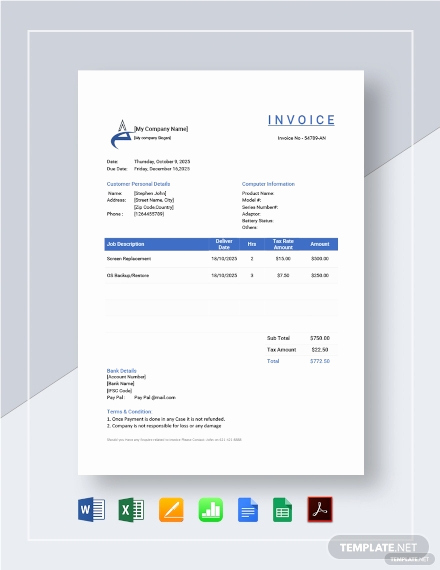 Computer Repair Invoice Template Beautiful 105 Free Invoice Templates Pdf Word Excel