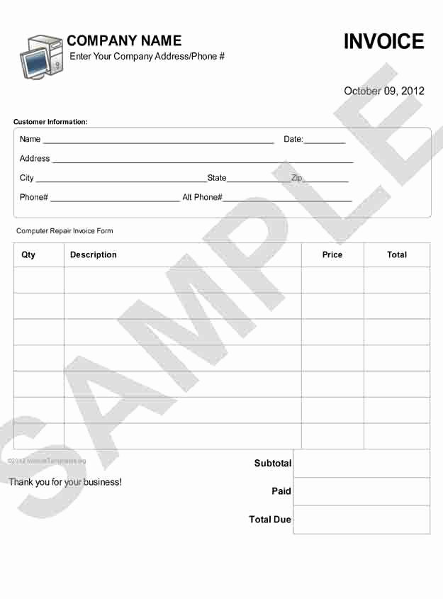 Computer Repair Invoice Template Fresh Puter Repair Invoice Template