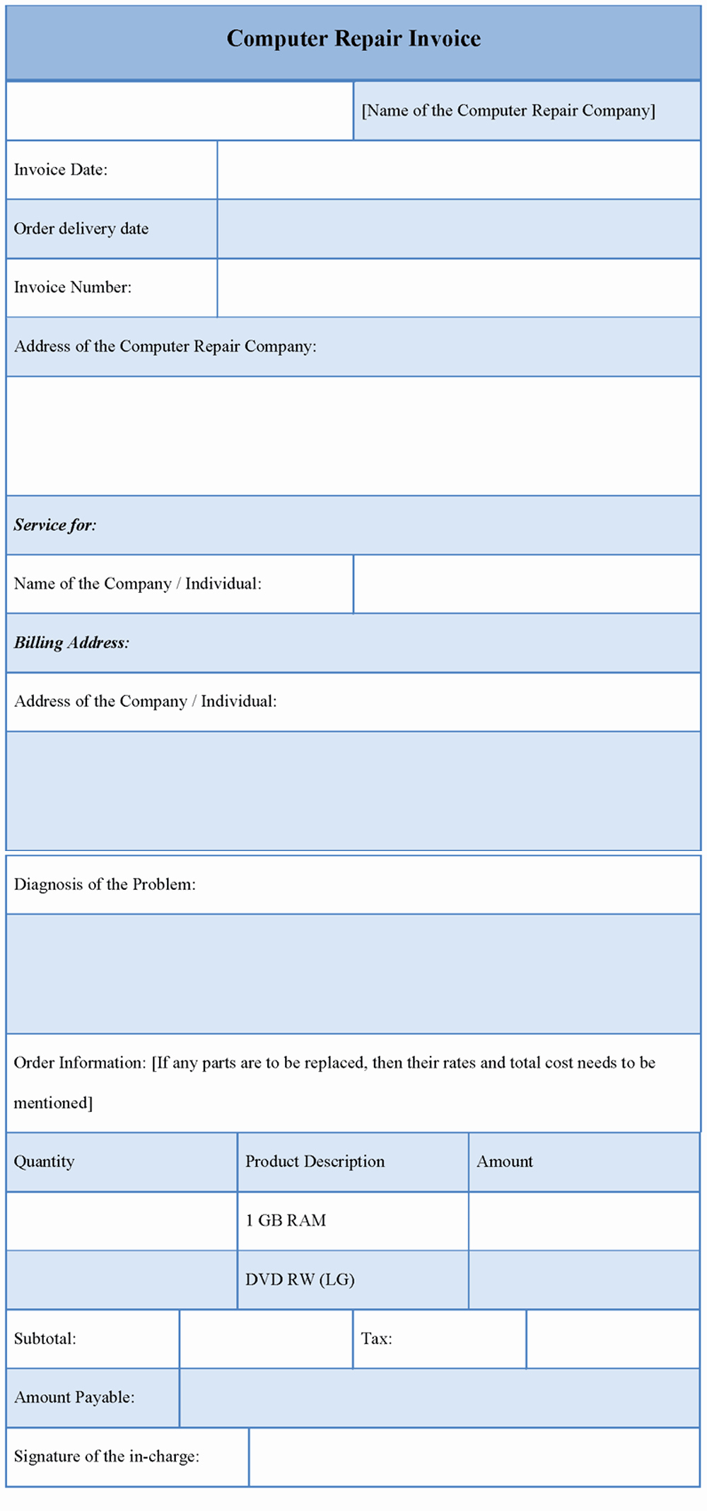 Computer Repair Invoice Template Inspirational Invoice Template for Puter Repair Example Of Puter