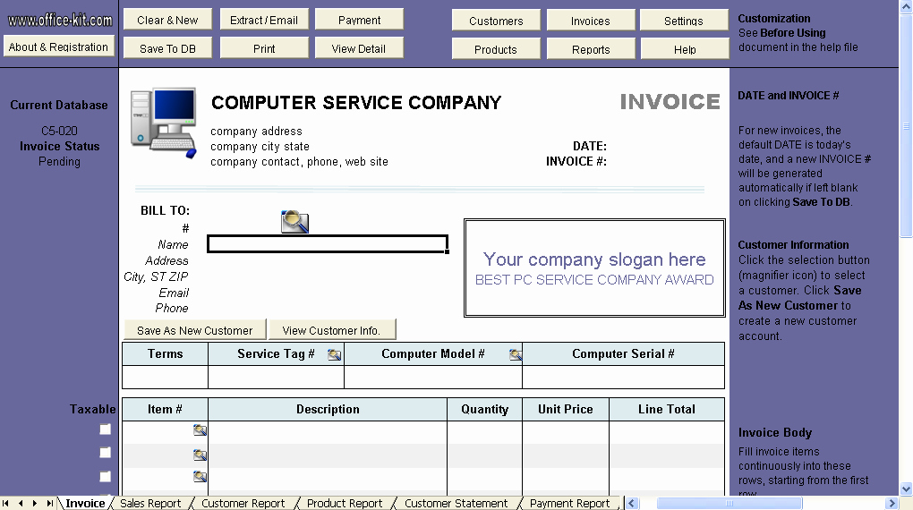 Computer Repair Invoice Template Lovely Puter Service Invoice Template Invoice Manager for Excel