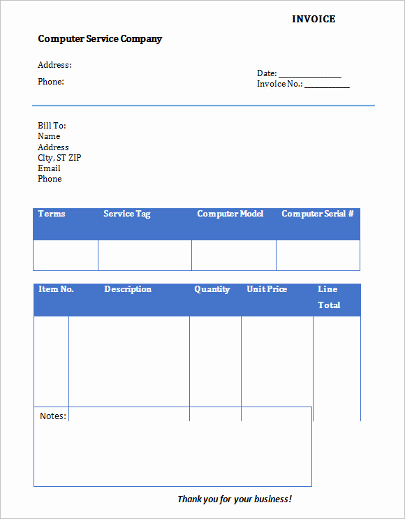 Computer Repair Invoice Template New 12 Service Invoice Templates In Free Samples Examples