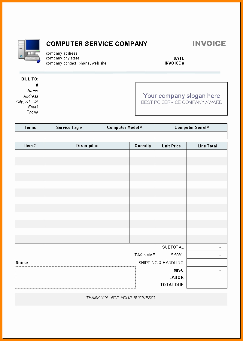Computer Repair Invoice Template New 5 Cash Bill format In Excel