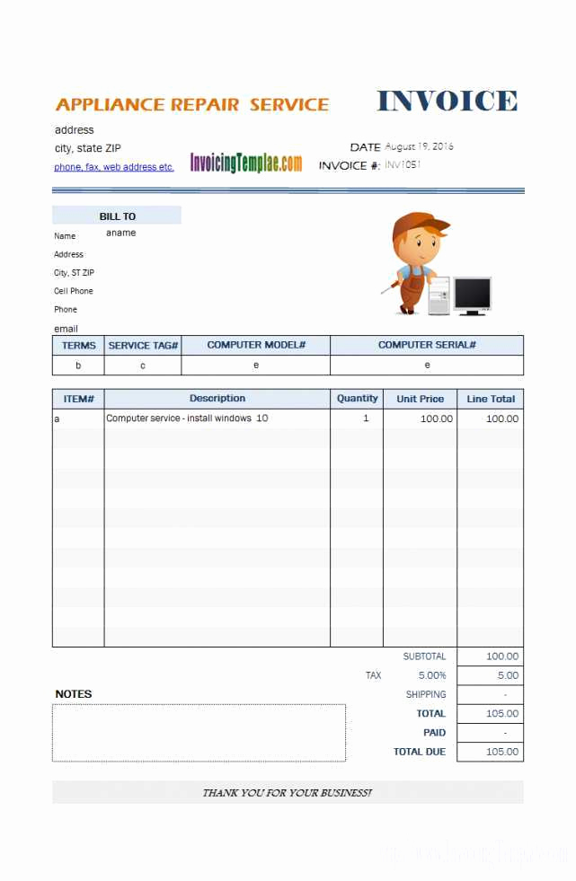 Computer Repair Invoice Template Unique Pc Repair Invoice Template Cards Design Templates