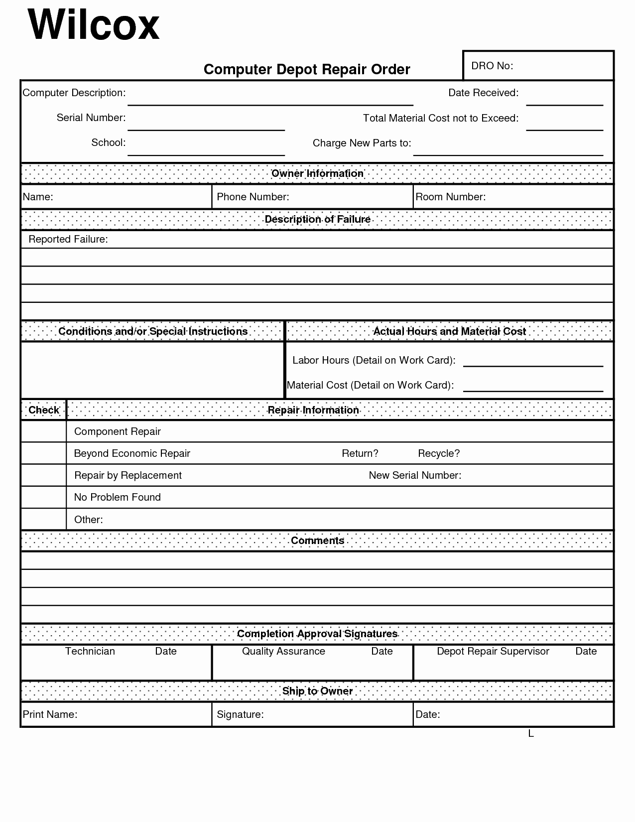 Computer Repair Invoice Template Unique Puter Repair forms Free Printable Documents