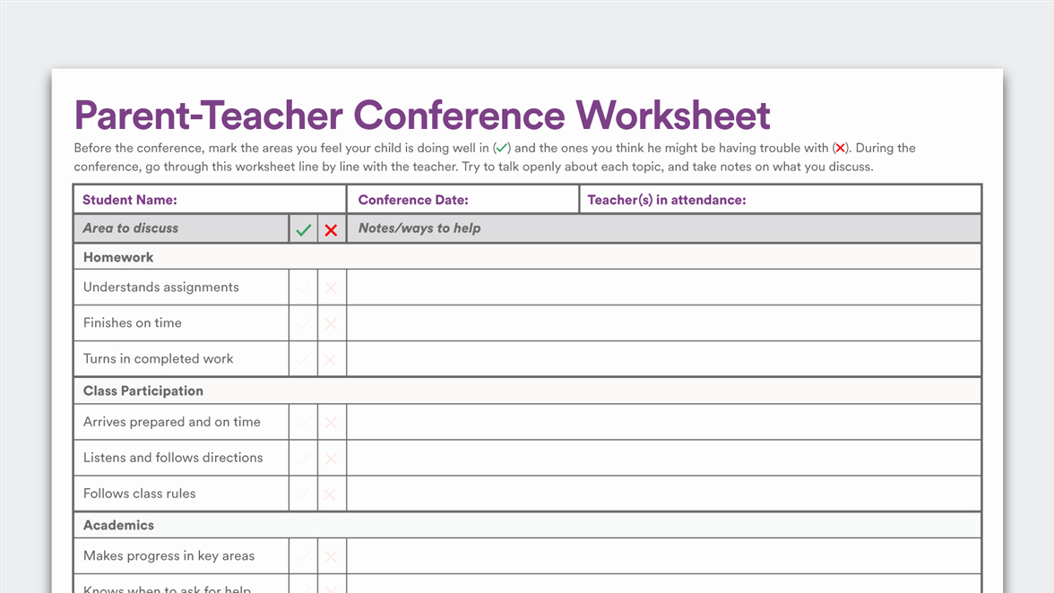 Conference Notes Template for Teachers Awesome Printable Parent Teacher Conference Worksheet