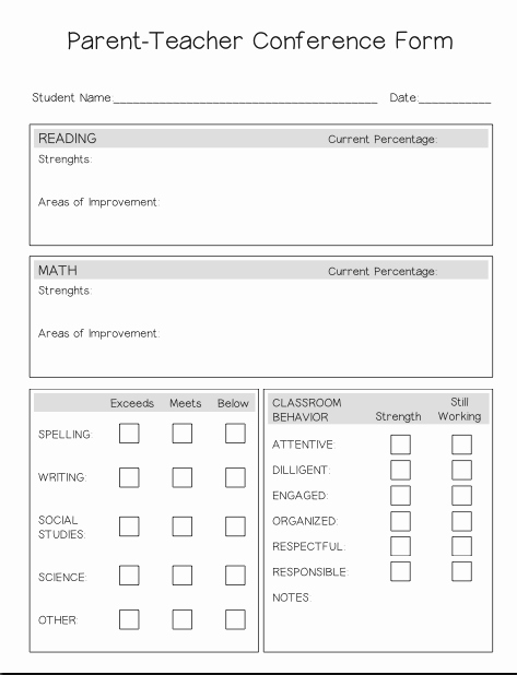 Conference Notes Template for Teachers Best Of Parent Teacher Conference form – Lesson Boutique