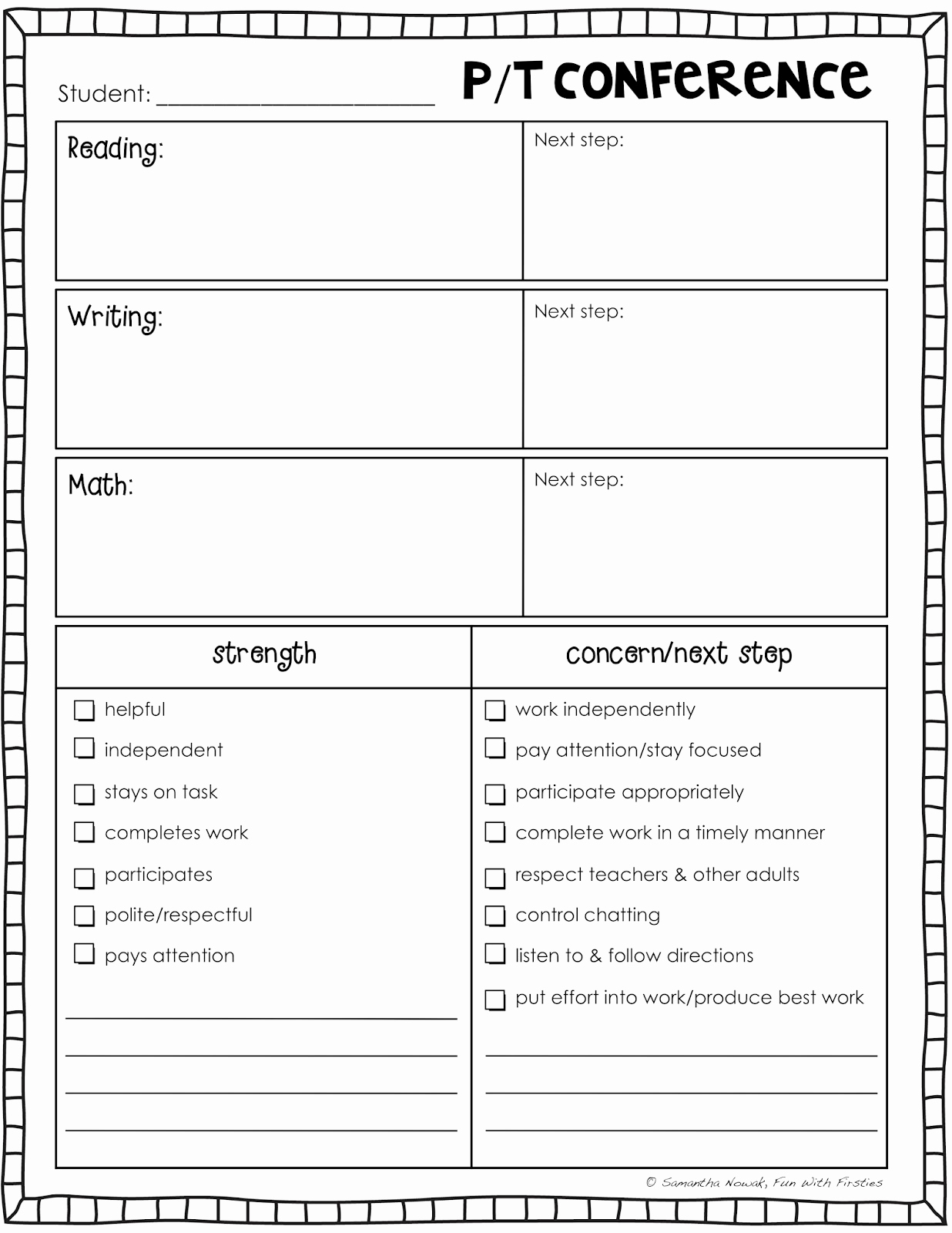 Conference Notes Template for Teachers Fresh Fun with Firsties Math Writing &amp; P T Interview Freebies