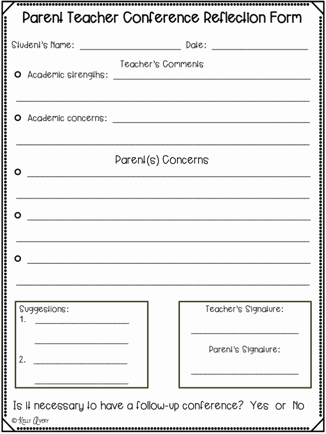 Conference Notes Template for Teachers Lovely Parent Teacher Conference Reflection form Mrs Avery S