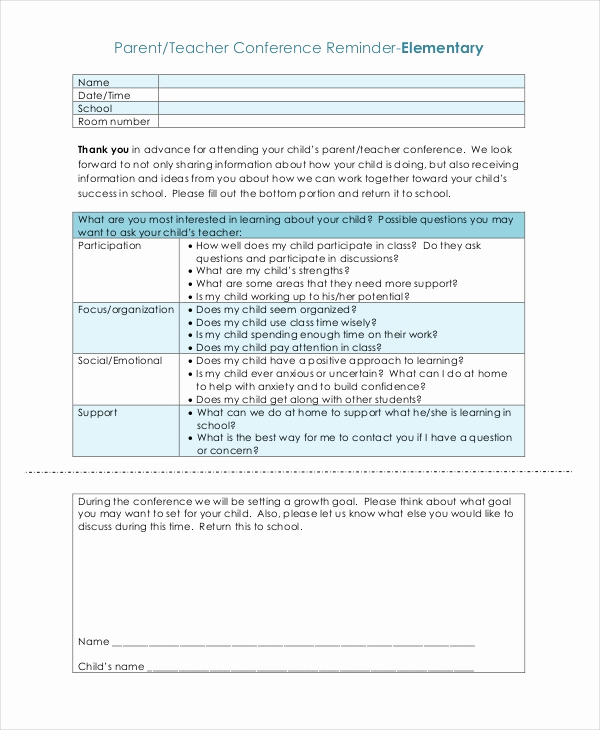 Conference Notes Template for Teachers Luxury 9 Parent Teacher Conference forms Free Sample Example