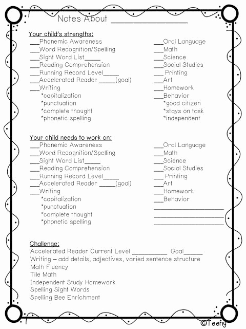 Conference Notes Template for Teachers Luxury Parent Conference Notes 2015