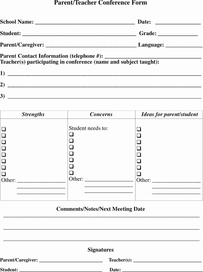 Conference Notes Template for Teachers Unique Download Parent Teacher Conference form 2 for Free