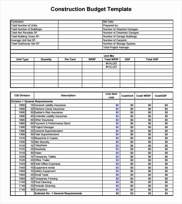 Construction Budget Template Excel Inspirational Free 12 Construction Bud Samples In Google Docs