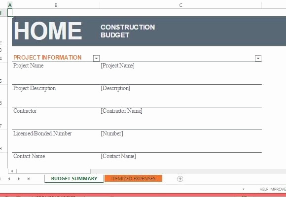 Construction Budget Template Excel Lovely Home Construction Bud Template for Excel