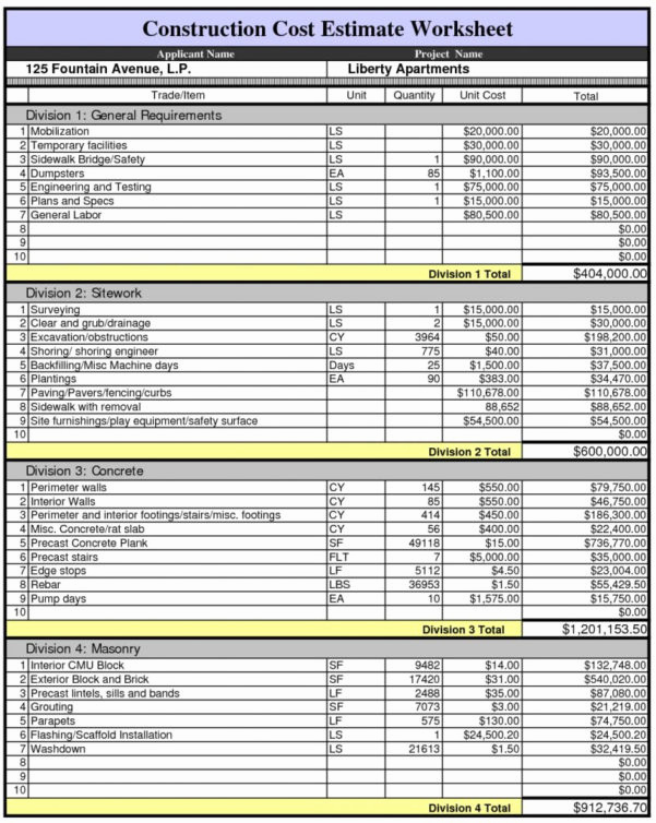 house building bud spreadsheet