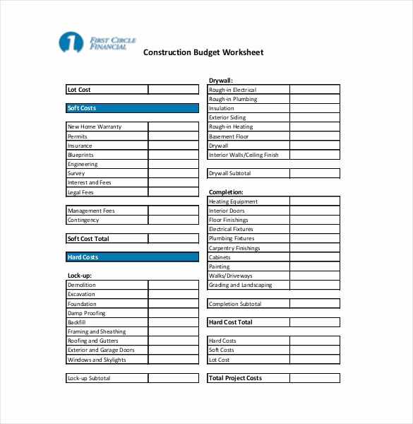 Construction Budget Template Excel Unique 10 Construction Bud Templates – Free Sample Example