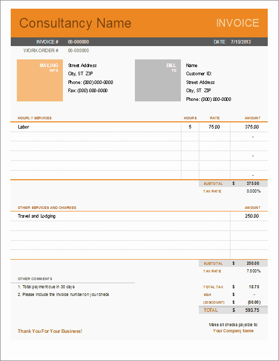 Consultant Invoice Template Excel Beautiful Consultant Invoice Template for Excel