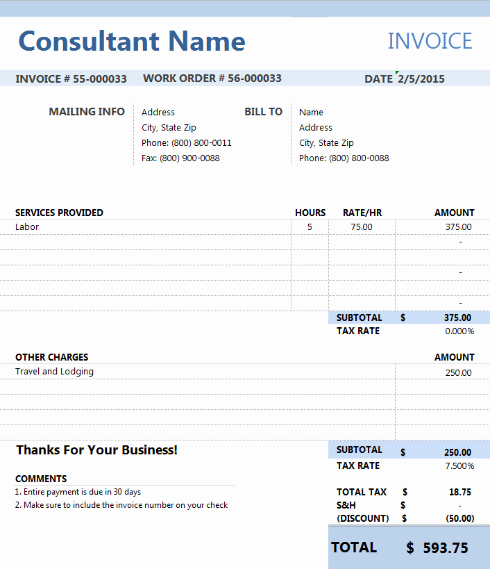 Consultant Invoice Template Excel Elegant Consultant Invoice