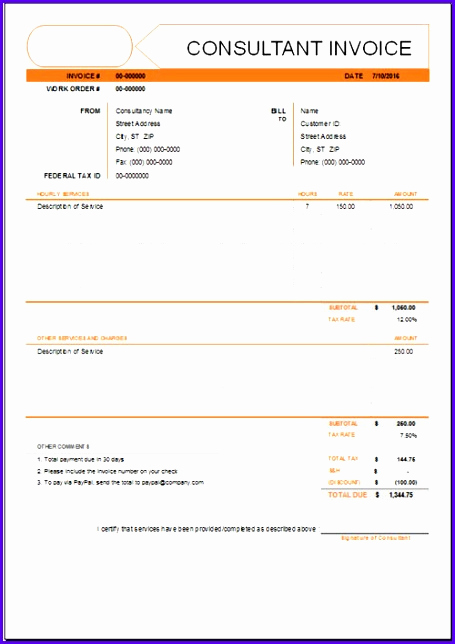 Consultant Invoice Template Excel Lovely 10 Consulting Invoice Template Excel Exceltemplates