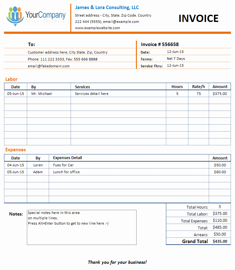 Consultant Invoice Template Excel Lovely Invoice Template for Consulting Pany or Individual