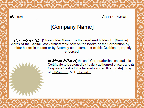 Corporate Stock Certificate Template Word Beautiful 5 Sample Stock Certificate Templates to Download