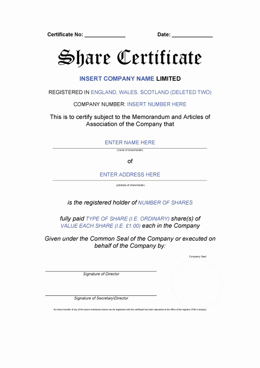 Corporate Stock Certificate Template Word Unique 41 Free Stock Certificate Templates Word Pdf Free