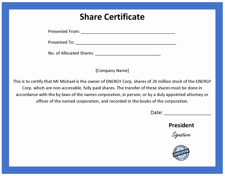 Corporate Stock Certificates Template Free Awesome ordinary Certificate Template