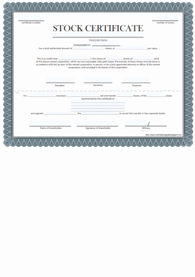 Corporate Stock Certificates Template Free New Free Certificate Of Stock Template Corporate Stock