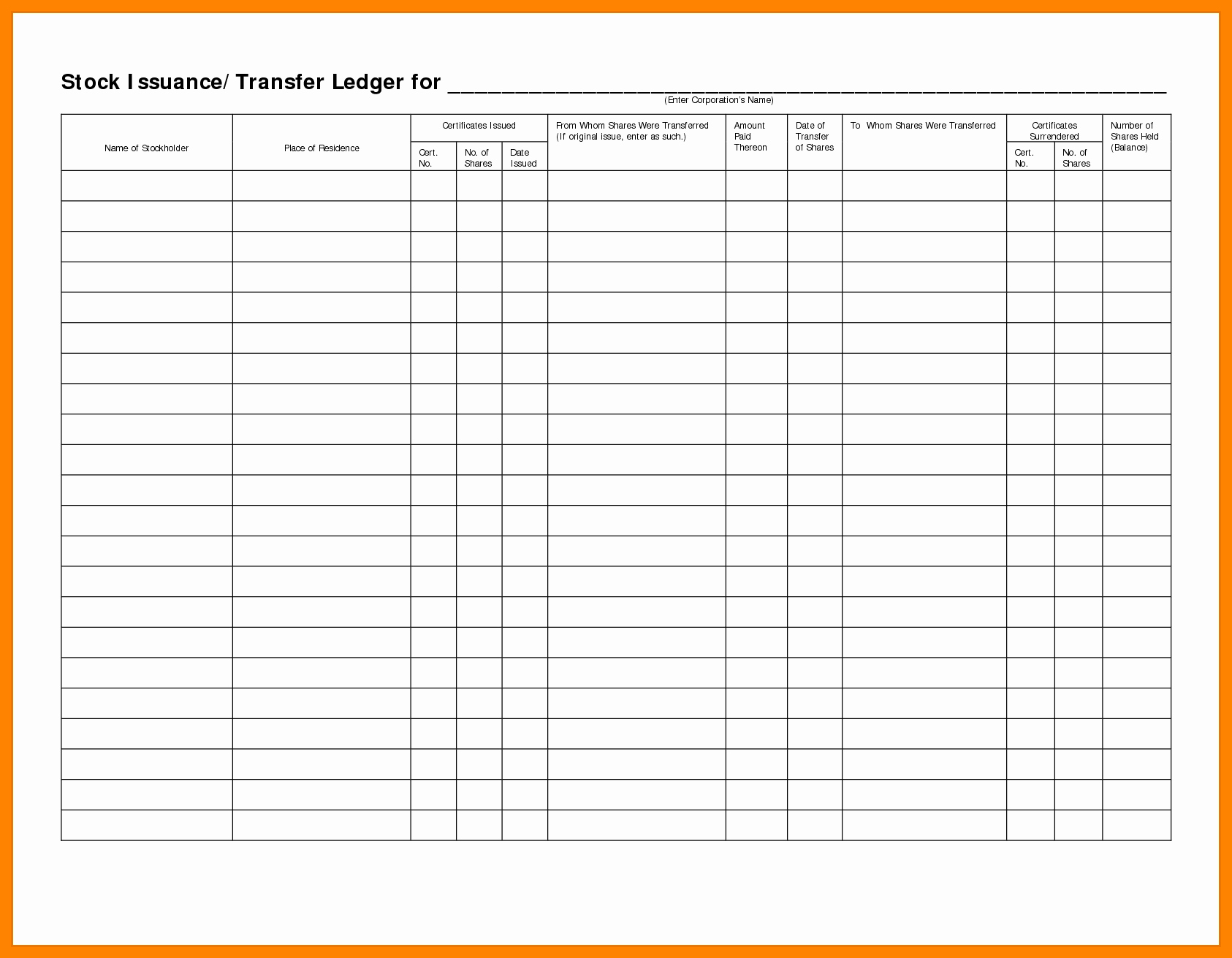 Corporate Stock Certificates Template Free Unique 5 Stock Transfer Ledger Template Excel