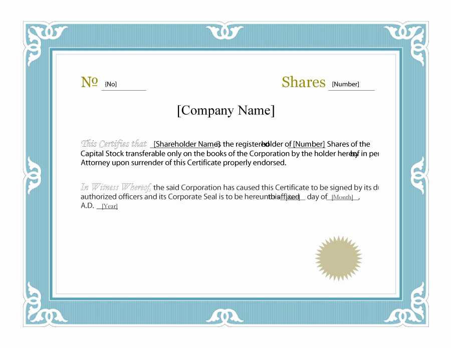 Corporate Stock Certificates Template Free Unique Stock Certificate Template Microsoft Word – Printable