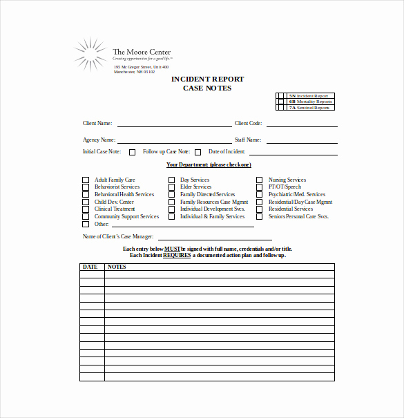 Counseling Case Notes Template Beautiful 7 Case Notes Templates – Free Sample Example format