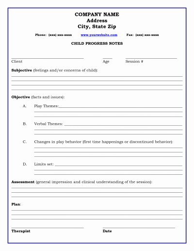 Counseling Session Notes Template Beautiful therapy Progress Note Template