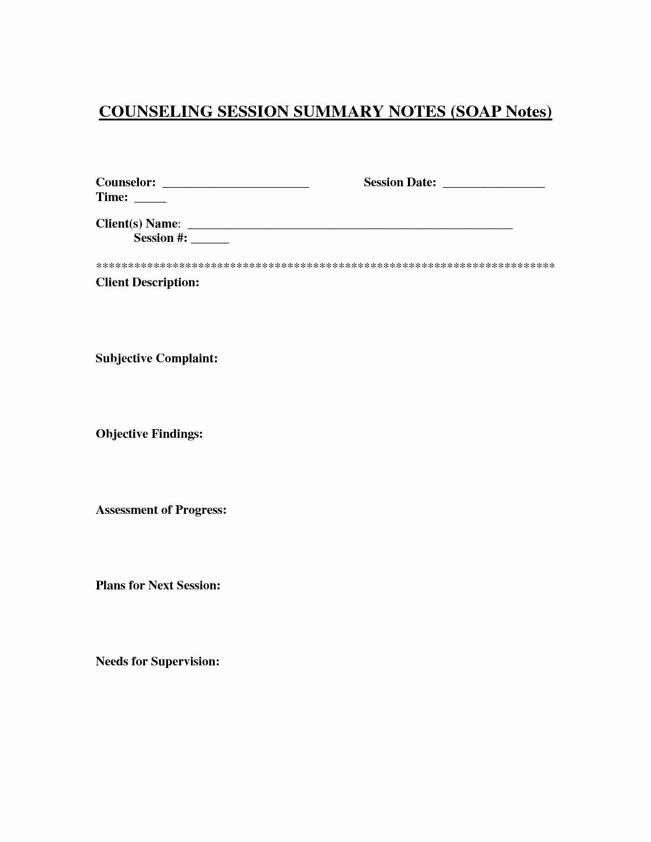 Counseling Session Notes Template Elegant 7 Best Of Printable Counseling soap Note Templates