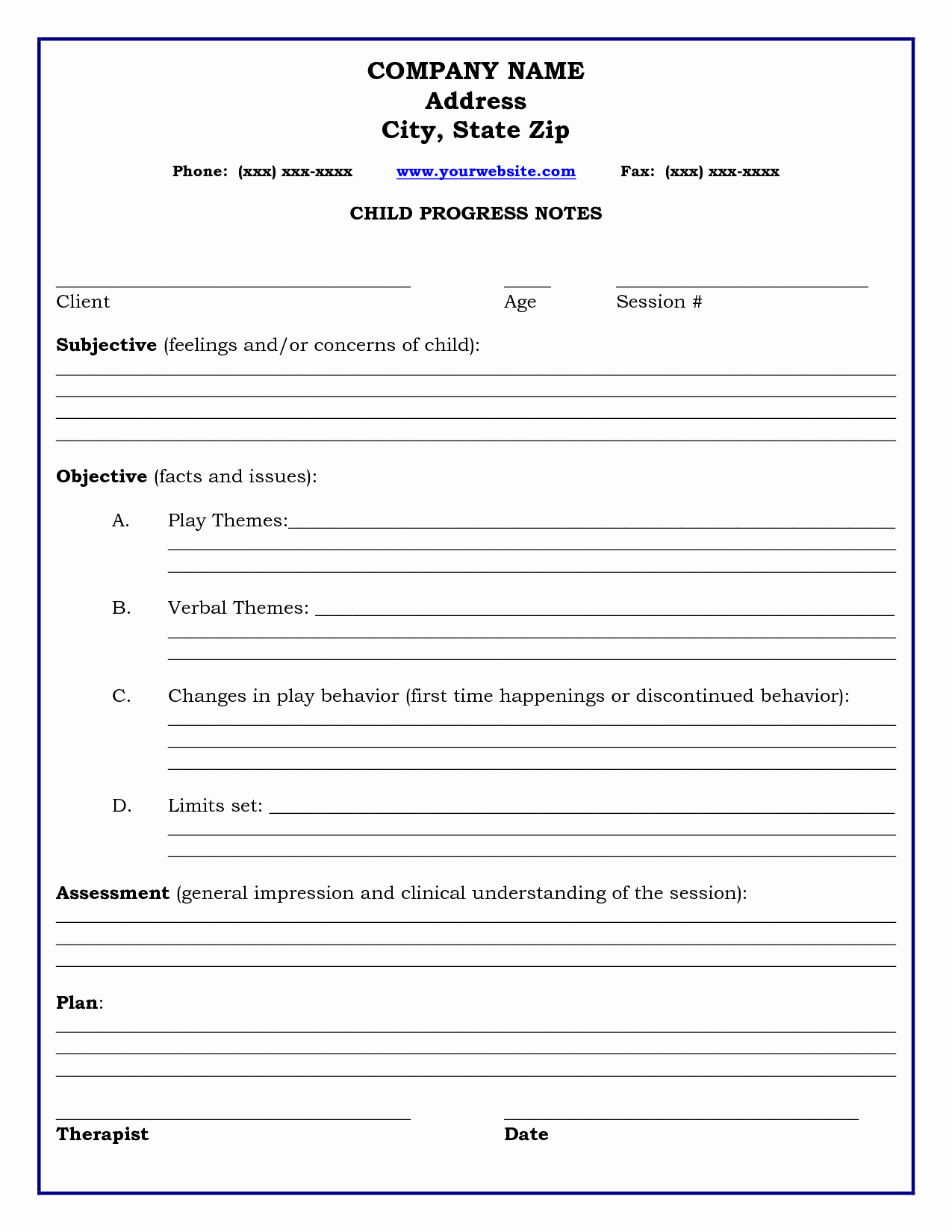 Counseling Session Notes Template Elegant therapy Progress Note Template