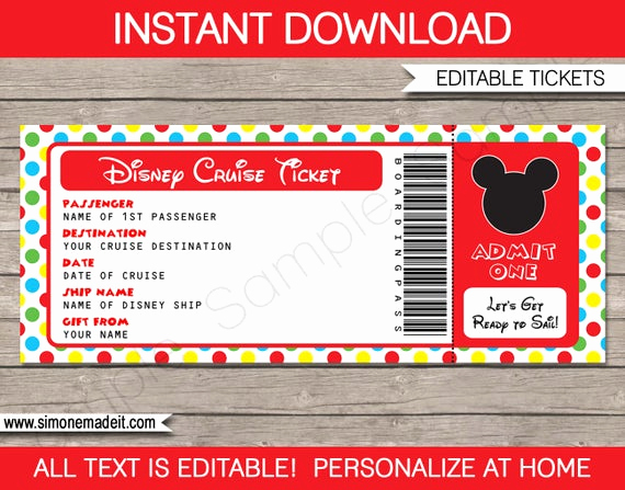 Cruise Gift Certificate Template Lovely Disney Cruise Ticket Mickey Mouse Surprise Gift Ticket