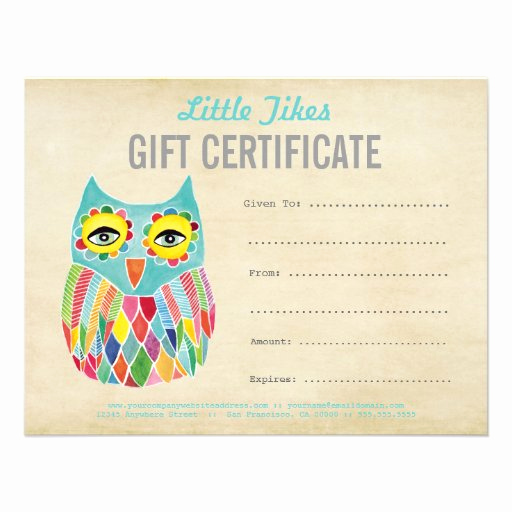 Custom Gift Certificate Template Best Of Owl Fashion Business Gift Certificate Template 4 25x5 5