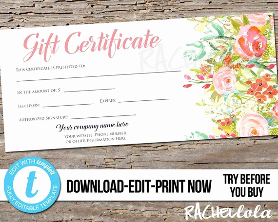 Custom Gift Certificate Template Fresh Editable Custom Printable Gift Certificate Template